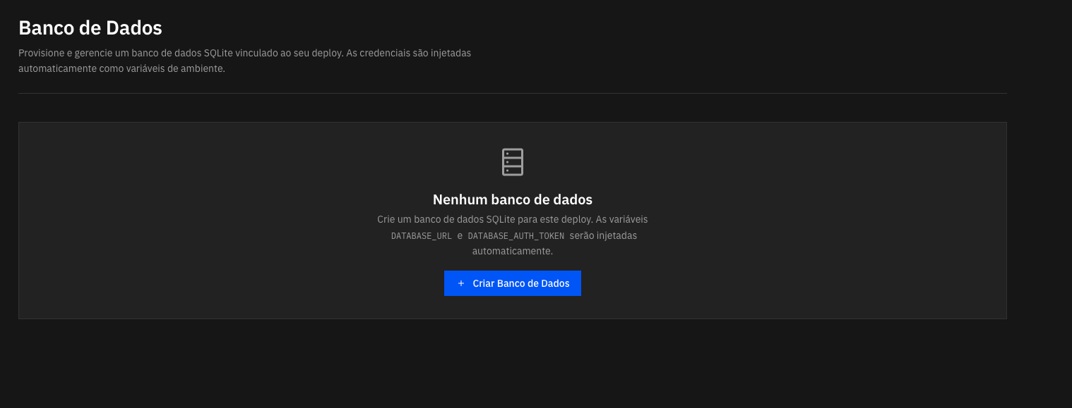 Página do deploy com o botão Gerenciar banco